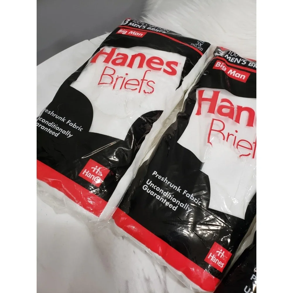 9 PAIR VTG 1990 Hanes Underwear Big Man Briefs Men 3XL 50-52 Deadstock White NOS